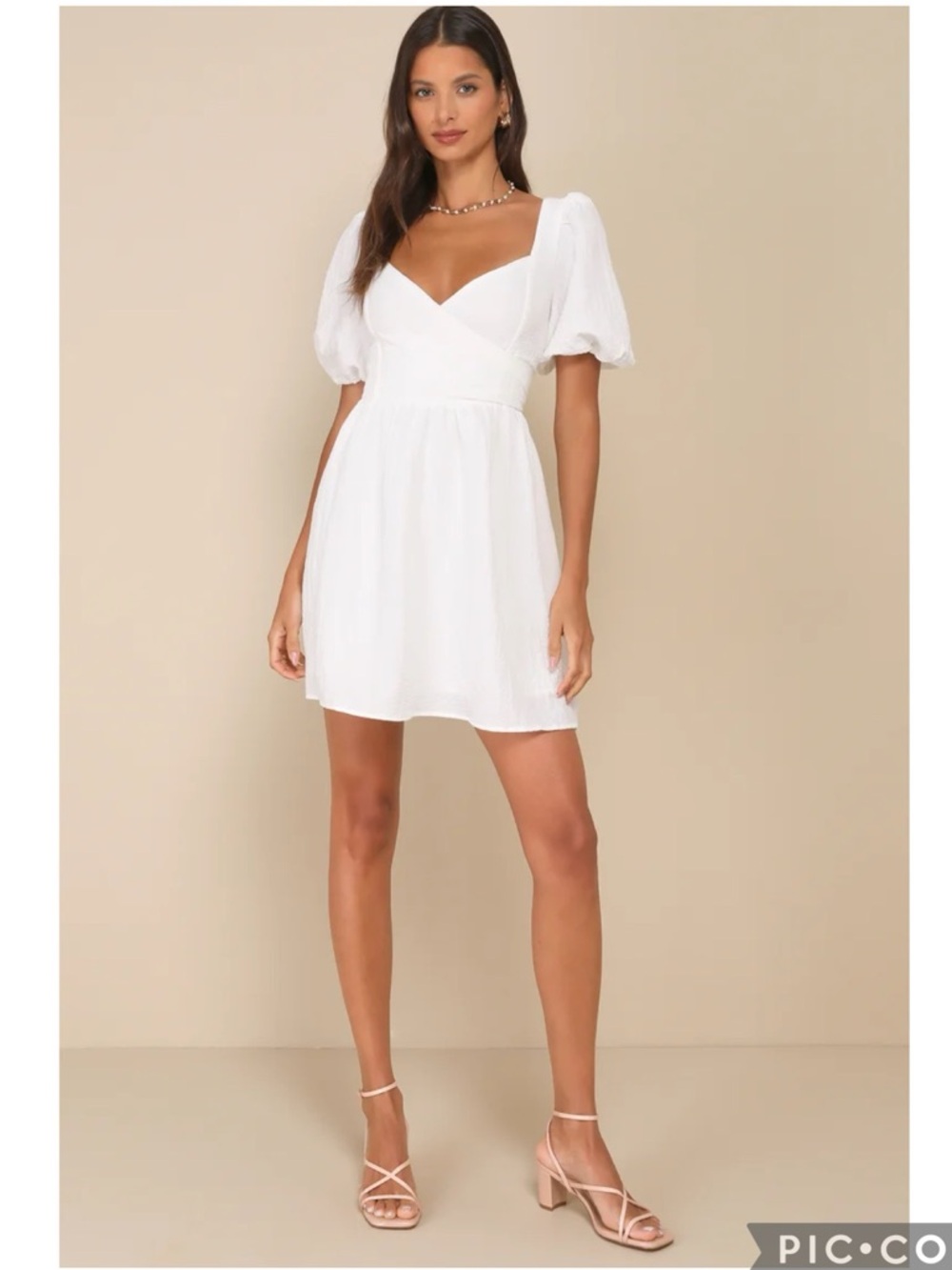 NWT Lulu’s Little Bit In Love White Surplice Puff Sleeve Mini Dress
